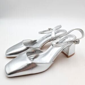 Berness Georgia Heel Pump Adjustable Ankle Strap Women's Silver Size US6.5 EU37